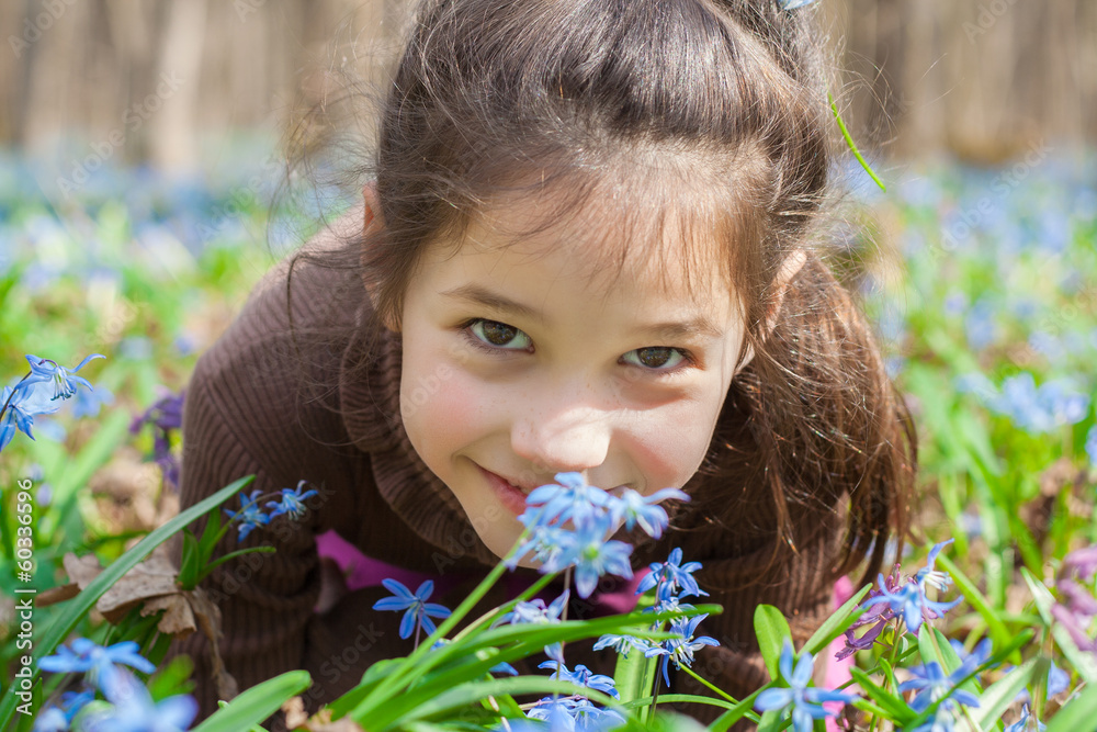Smiling girl among the bluebells Smiling girl among the bluebells