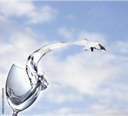 splash of white wine on the sky background