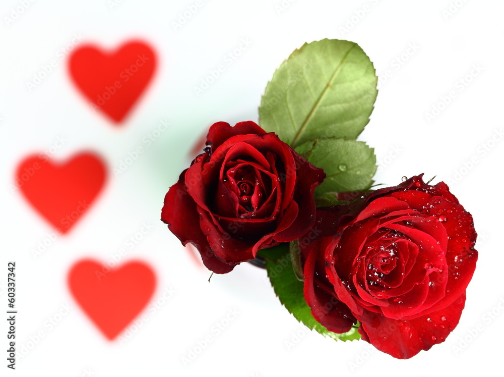 2 Rosen mit Herzen 2 Rosen mit Herzen