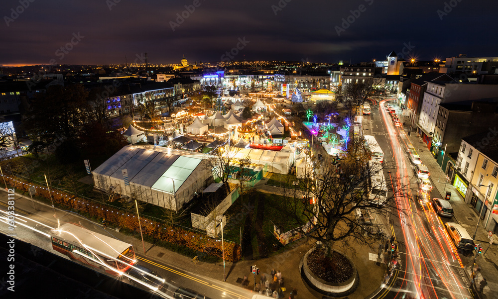 Christmas Market at night, panoramic view