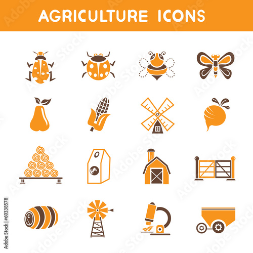 agriculture icons, orange color theme