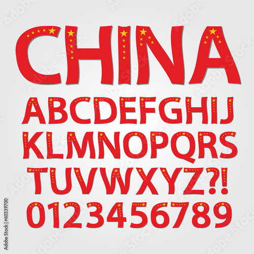Flag of China Alphabet and Digit Vector