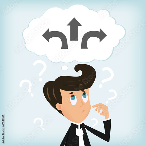 Businessman in confusion of a choice