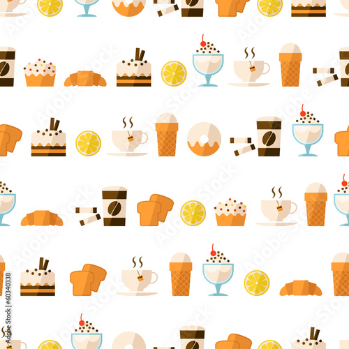 Seamless pattern with dessert and drinks