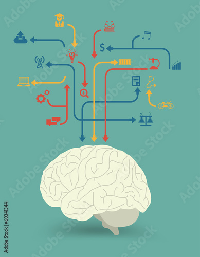 Vector creative brain with education icon concept design