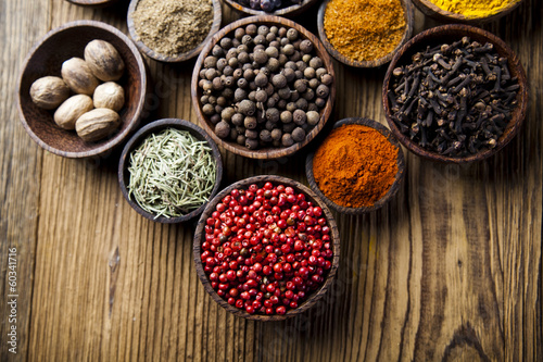 Spices on a wooden table
