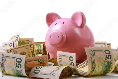 piggy bank on dollars