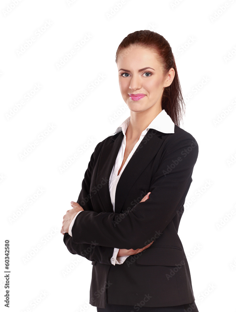 A beautiful woman standing with her arms crossed A beautiful woman standing with her arms crossed