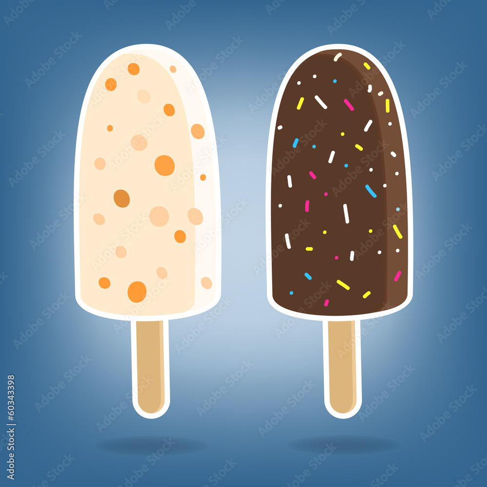Two portions of vector ice cream on sticks Two portions of vector ice cream on sticks
