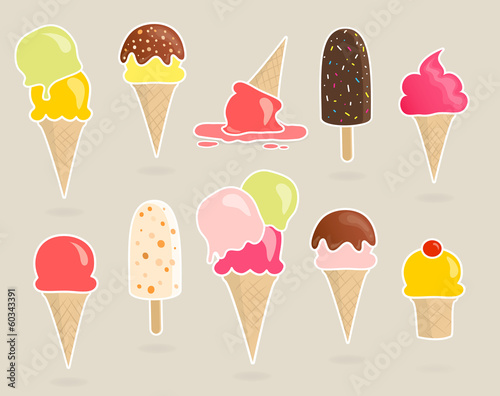 Set of 10 vector ice cream stickers