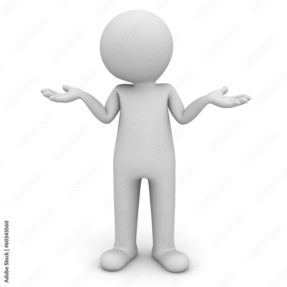 3d man standing and having no idea isolated over white 3d man standing and having no idea isolated over white