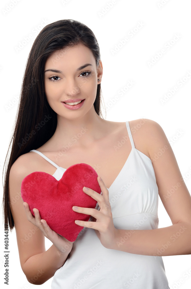 Girl holding a red heart. Happy woman, Valentine day. Girl holding a red heart. Happy woman, Valentine day.