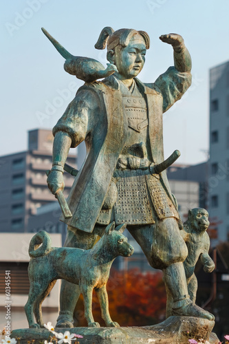 Momotaro sculpture in front of Okayama Station