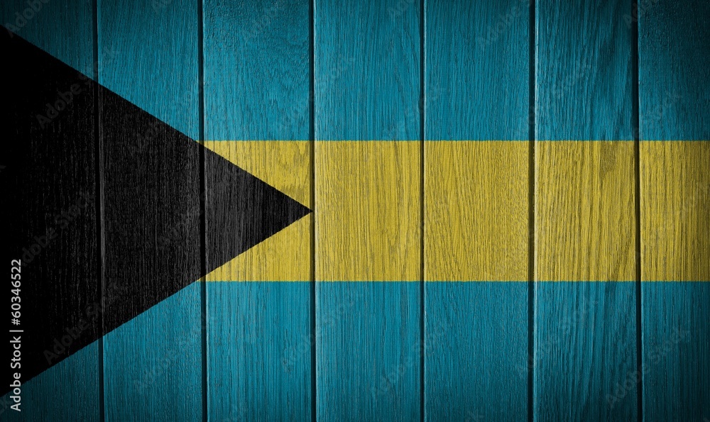 The Bahamas flag painted on a wood plank texture