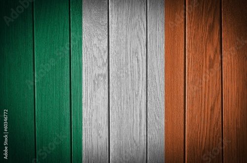 Ireland Flag painted on old wood plank background #60346772
