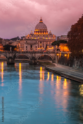 Obraz na płótnie Vatican and river Tiber in Rome - Italy at night . w salonie