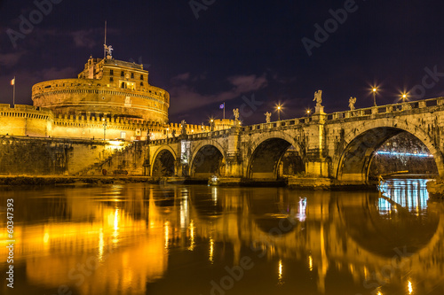 The night view of the castle and bridge of Sant'Angelo in Rome,I