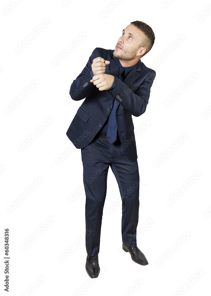young businessman in a position to protect himself young businessman in a position to protect himself