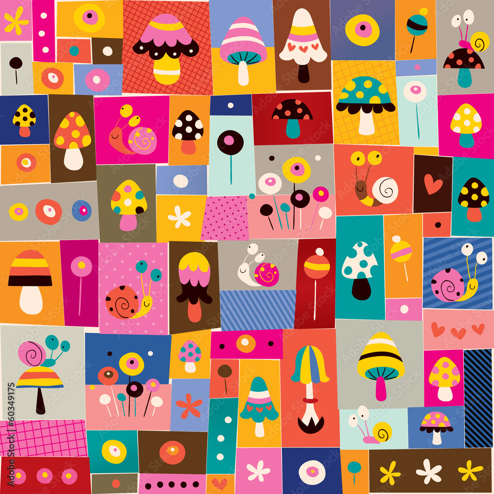 mushrooms & snails collage pattern mushrooms & snails collage pattern
