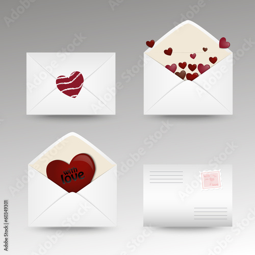 Set of mail icons with hearts