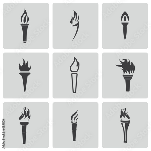 Vector black torch icons set