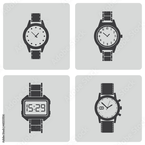 Vector black wristwatch icons set
