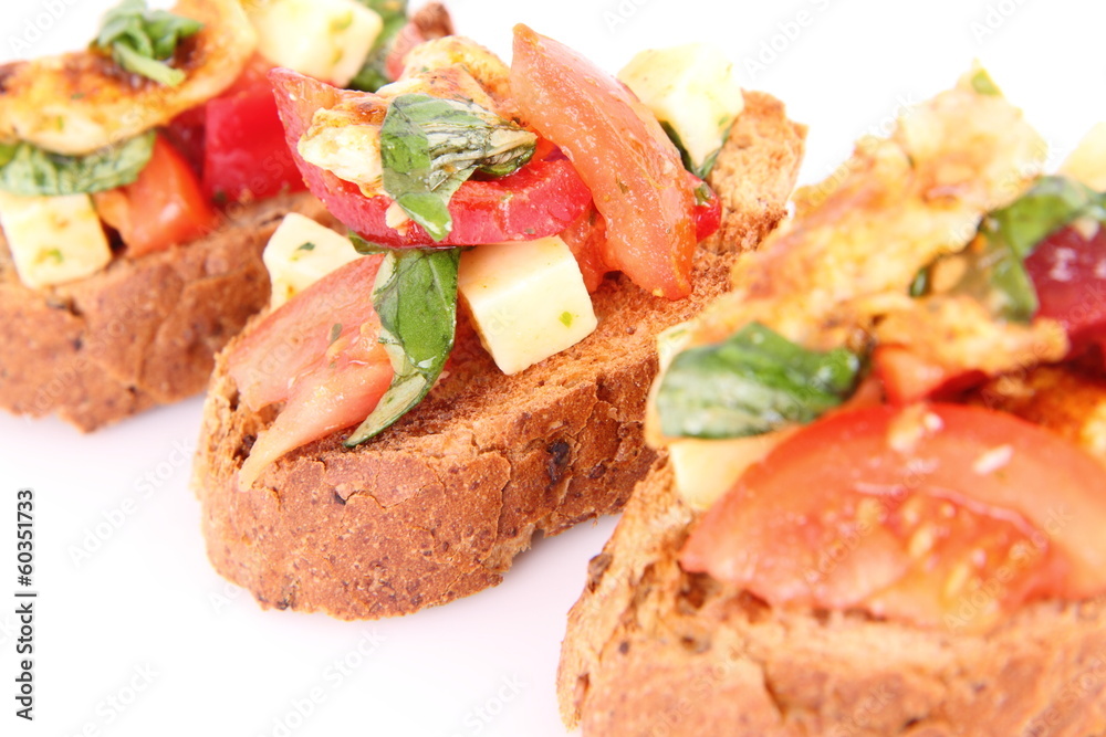 Sandwiches with chicken, tomato, cheese, bell pepper