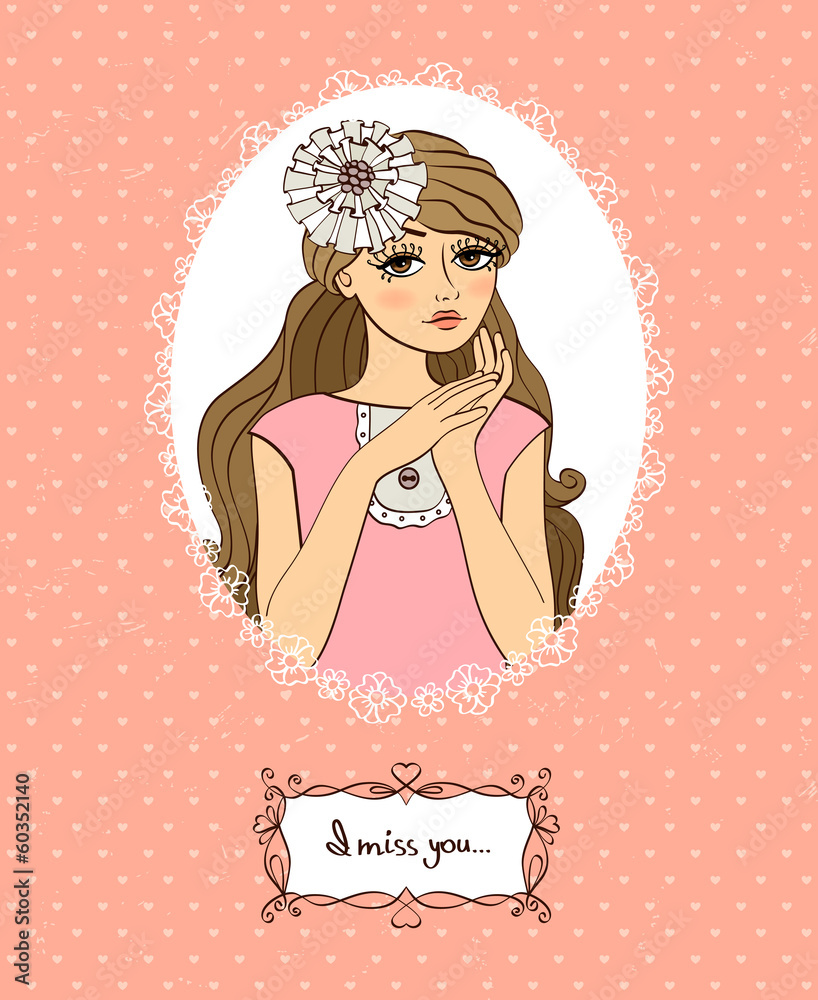 Valentines card with cute girl Valentines card with cute girl