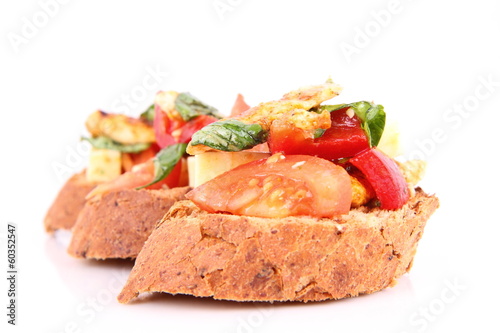 Sandwiches with chicken, tomato, cheese, bell pepper