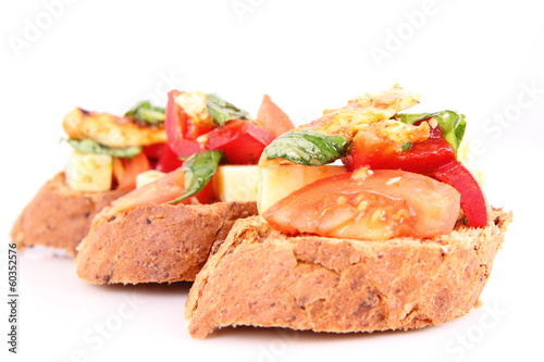 Sandwiches with chicken, tomato, cheese, bell pepper