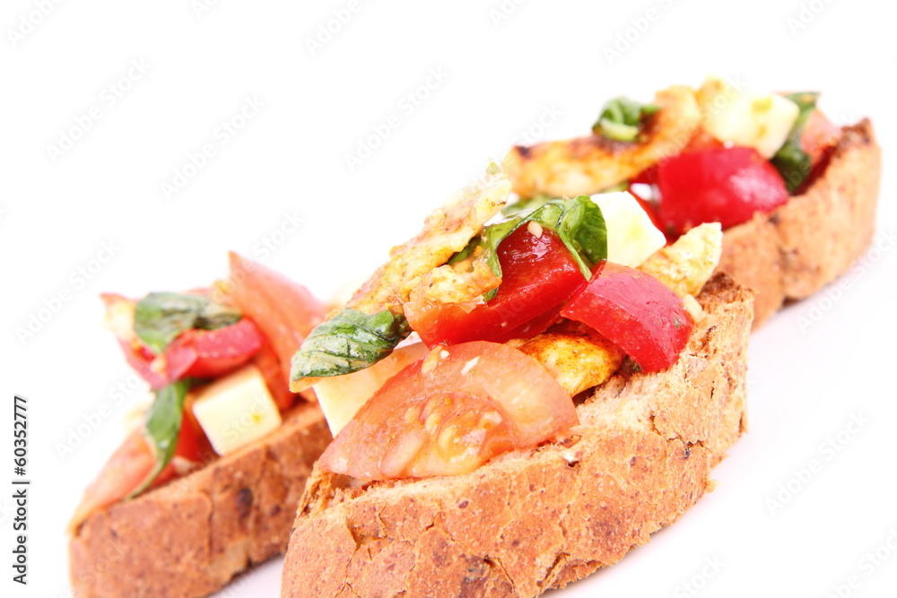 Sandwiches with chicken, tomato, cheese, bell pepper Sandwiches with chicken, tomato, cheese, bell pepper