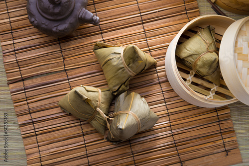 chinese Rice dumpling on set up background photo