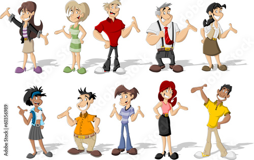 Group of cute happy cartoon people
