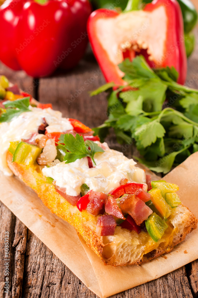 Cheese and vegetables on bread