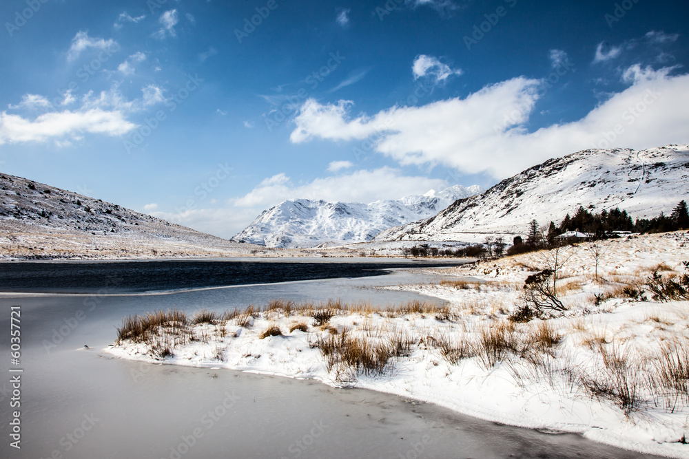 Winter Snow around the lakes of  Snowdonia 