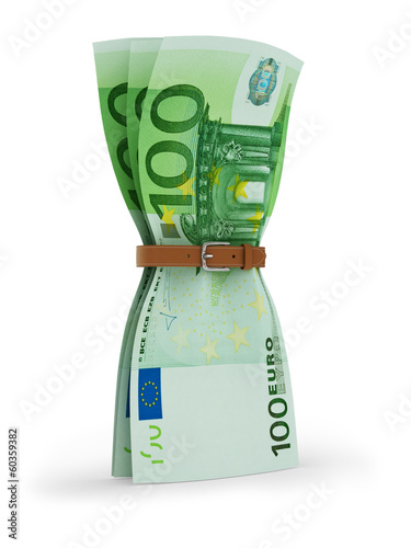 Obraz na plátně euros with tighten belt - financial crisis 3d concept