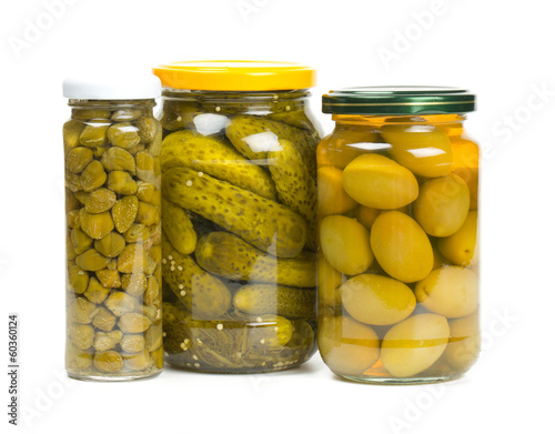 jars of pickles, capers and olives