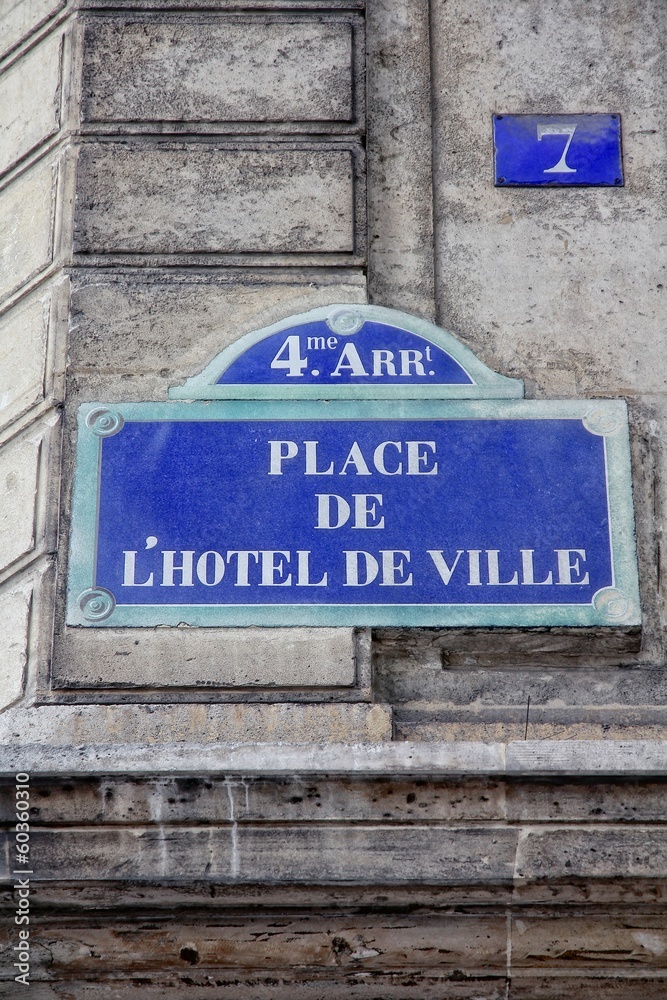 Paris sign - Place de L'Hotel De Ville Paris sign - Place de L'Hotel De Ville