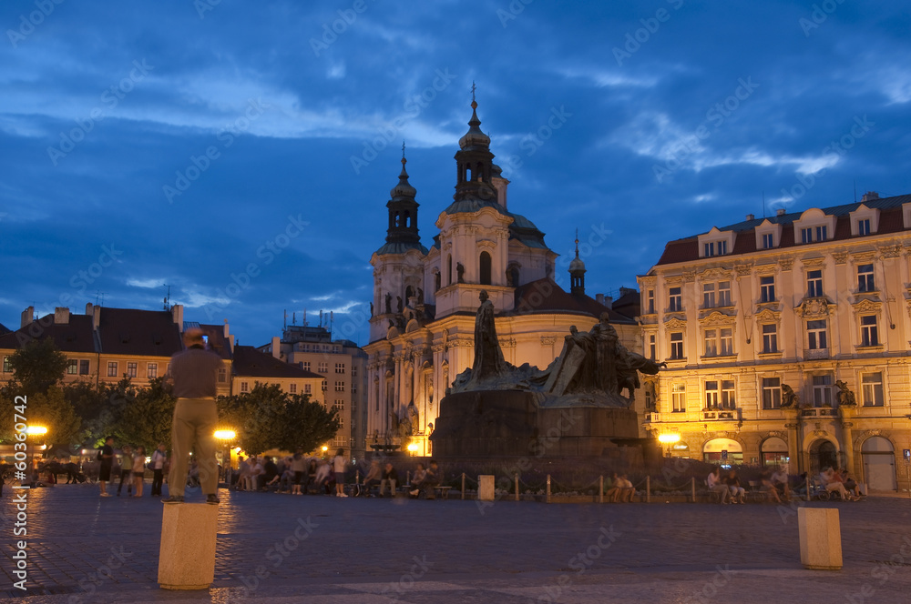 The Old Town Square at night in the center of Prague