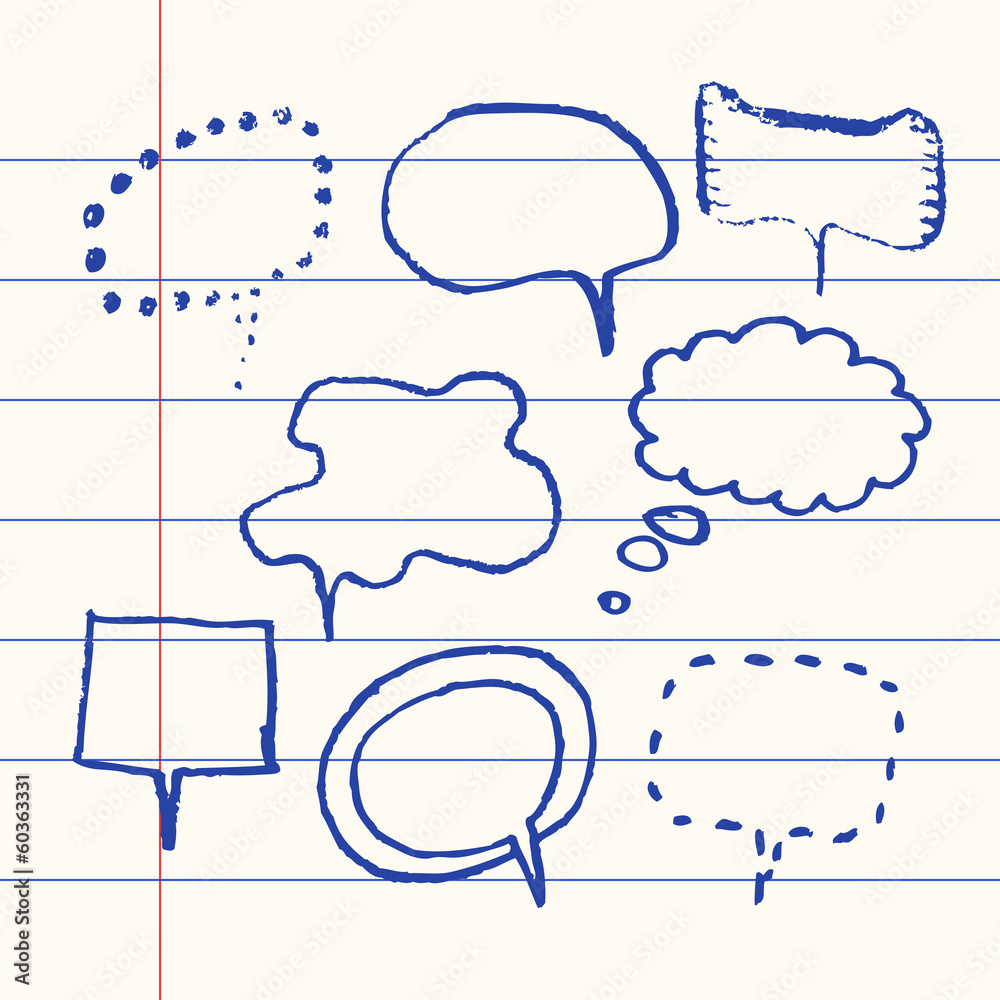 Vector hand drawn speech bubble set paper background Vector hand drawn speech bubble set paper background