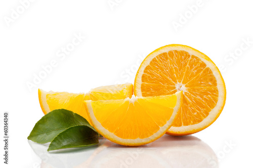 Slices of orange with leafs