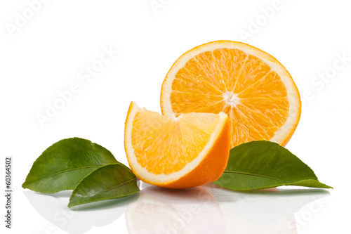 Orange fruit with leaves