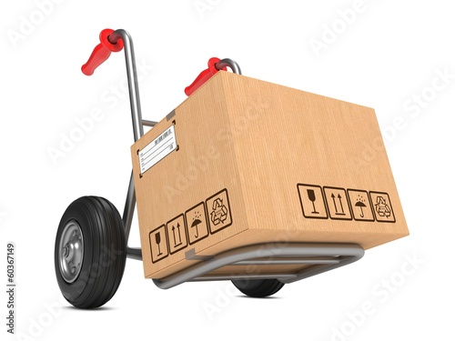 Blank Cardboard Box on Hand Truck.
