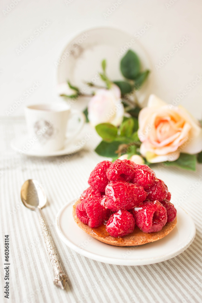 Tartlet with fresh raspberries, selective focus Tartlet with fresh raspberries, selective focus