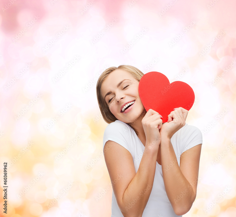 smiling woman in white t-shirt with heart smiling woman in white t-shirt with heart