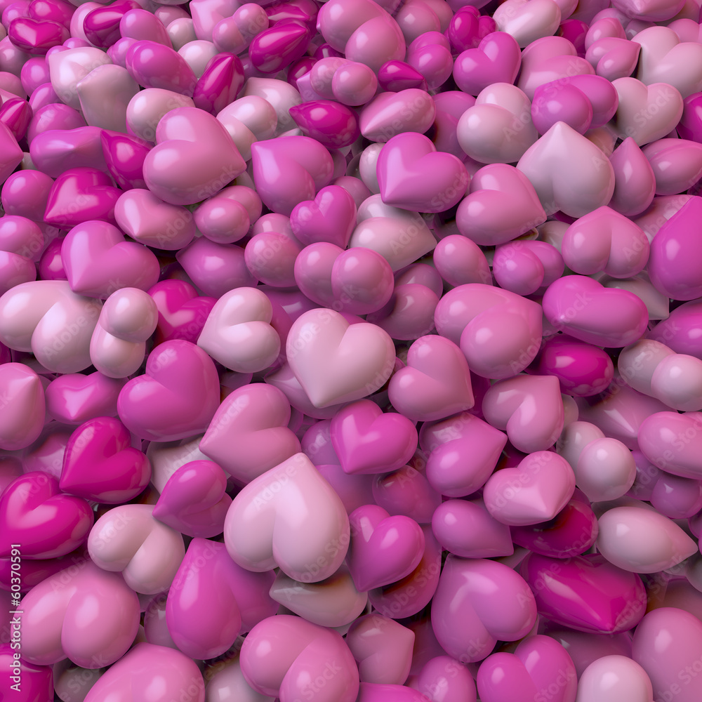 Haufen pinker, glänzender Herzen, 3d Rendering Haufen pinker, glänzender Herzen, 3d Rendering