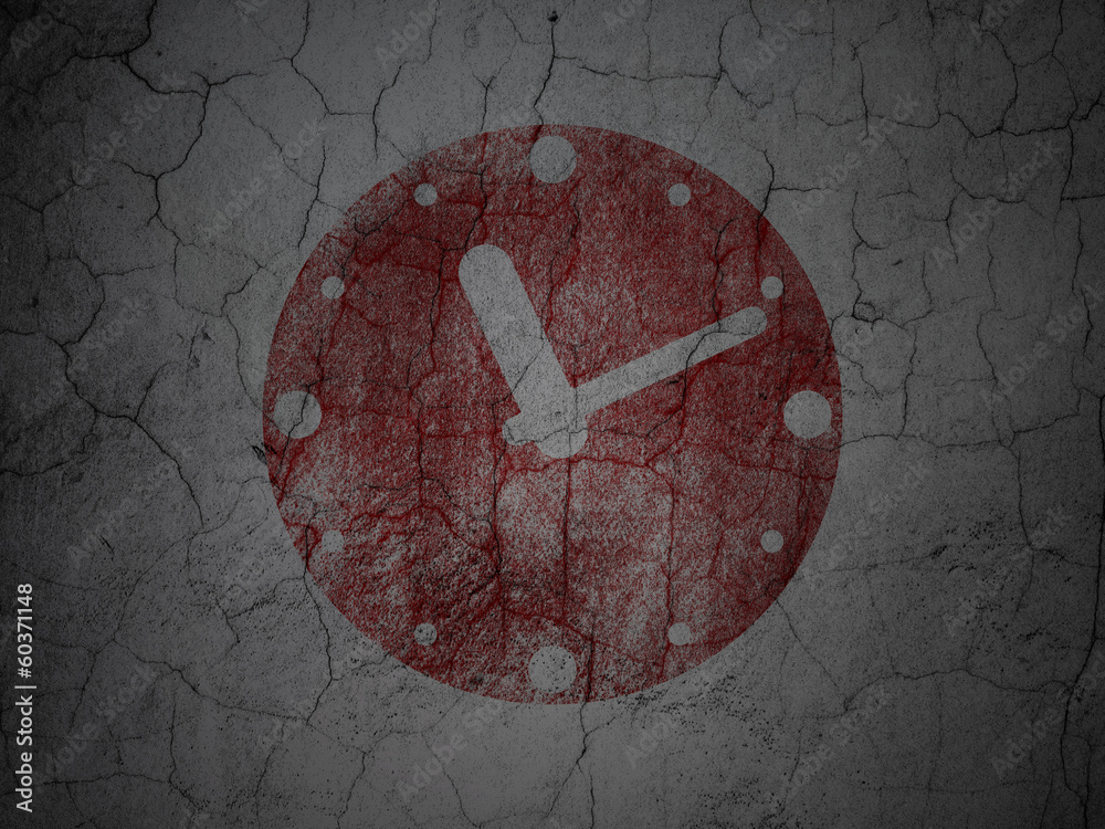 Timeline concept: Clock on grunge wall background