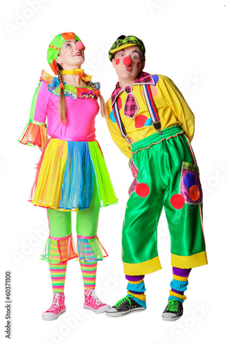 Couple of happy clowns. Isolated on white