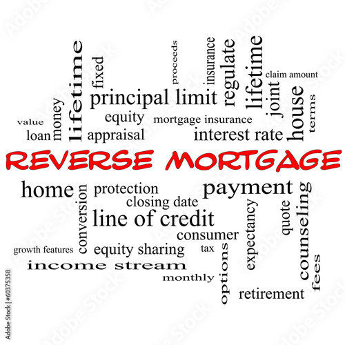 Reverse Mortgage Word Cloud Concept in red caps