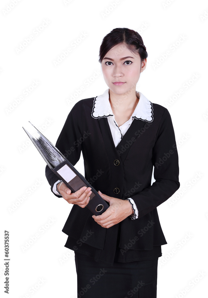 business woman holding folder documents isolated on white business woman holding folder documents isolated on white